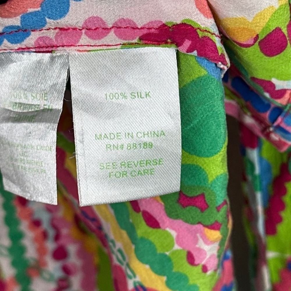 Lilly Pulitzer Shirt Women XXS Silk Geometric Long Sleeve Artsy Preppy Career - Picture 5 of 6